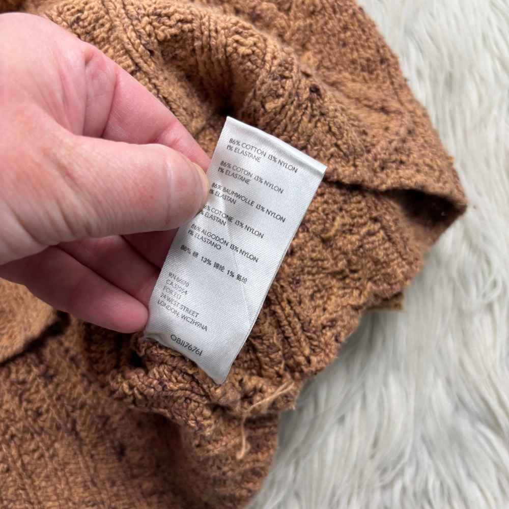 Free People Women's XS Brown On Your Side Cable Knit Crop Sweater Cabincore Boho - Picture 6 of 7